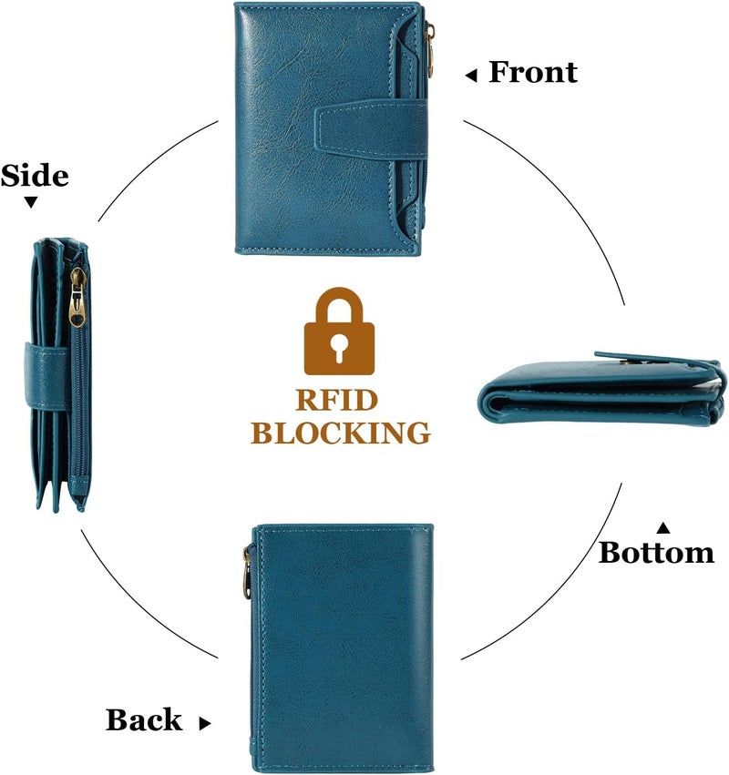 Airkit Small Wallet Women RFID Blocking Soft Leather Bifold Compact Card Holder Wallet for Women with Zipper Coin Pocket 4 ID Window - Image 4